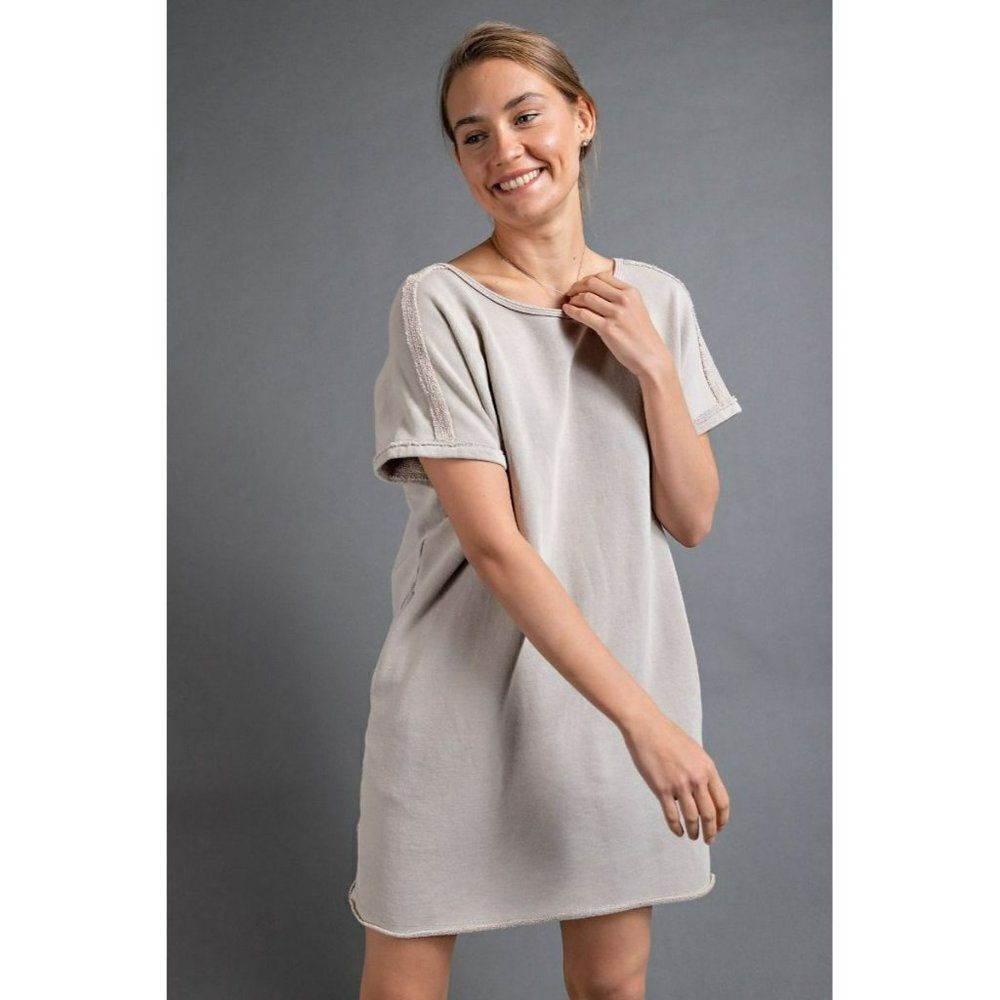 Easel Oversized Mineral Washed Terry Boxy Dress in Grey New S-L ED21953 - Picture 2 of 5